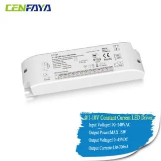 CENFAYA 15W Controlador LED regulable Atenuación sin parpadeo suave 0-10V Salida de corriente constante 10V PWM con interruptor de empuje Atenuación 24V