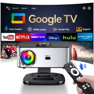 HORLAT Proyector de TV de Google 2000ANSI Control de voz Enfoque automático Android WiFi 6 4K UHD Proyector de películas de cine en casa con licencia de Netflix