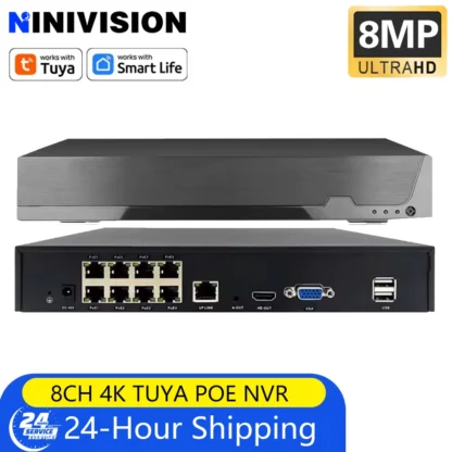 Tuya Smartlife grabadora de seguridad de 8 canales POE NVR 4K 8CH grabadora de vídeo de vigilancia cámara de seguridad detección humana registro 24/7