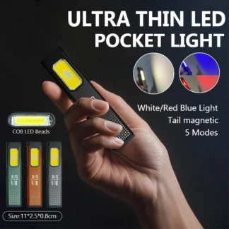 Linterna LED de bolsillo multimodo ultrafina, compacta, recargable por USB-C, luz estroboscópica roja/azul para el trabajo, transporte y viajes diarios