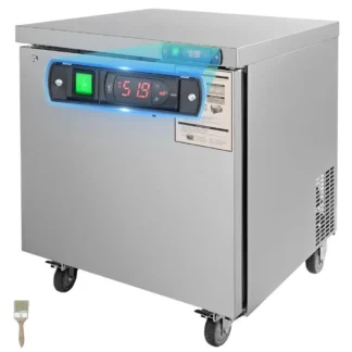 Preparación comercial, banco de trabajo bajo encimera para nevera, diseño de 28 pulgadas, capacidad de 7,4 pies cúbicos, acero inoxidable grueso