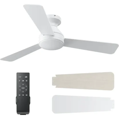 Ventilador de techo de 42 pulgadas con luz y control remoto para dormitorio y sala de estar Montaje empotrado Diseño de perfil bajo con ruido de 6 velocidades