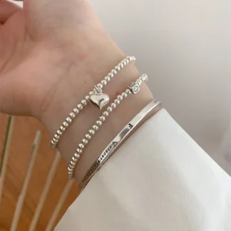 MEETSOFT-pulseras geométricas de corazón y bola de Plata de Ley 925 para mujer y niña, joyería fina minimalista y elegante con temperamento, regalo