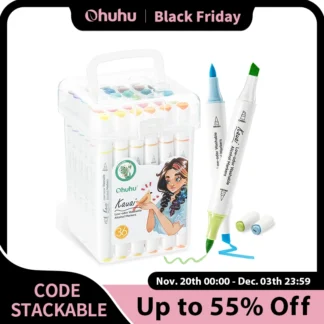 Ohuhu Kauai-Juego de rotuladores de 36 colores, marcadores de arte con Alcohol lavables, puntas duales de bajo olor, ilustración para colorear, suministros de arte de cómics