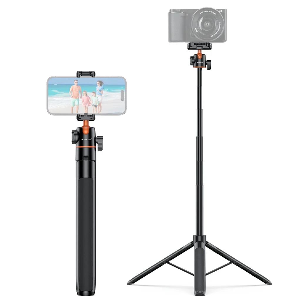 PULUZ-trípode para palo de Selfie para teléfono, 1,4 m, soporte para transmisión en vivo Vlog con Clip para teléfono y tornillo de 1/4 para trípode de cámara para teléfono inteligente