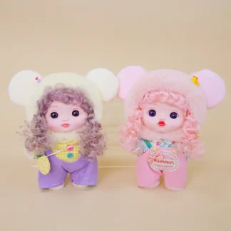 Exquisita muñeca encantadora, juguetes de peluche con cara de vinilo, muñeca de pelo rizado, ropa, regalo de cumpleaños y Navidad para niños y niñas, bolsa colgante