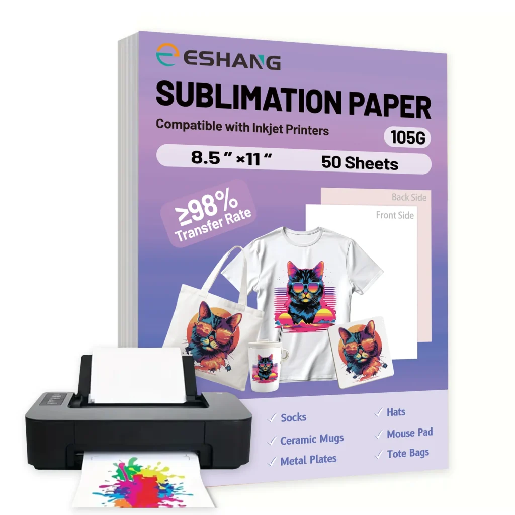 50 hojas de papel de sublimación de 8,5x11" 105g, Compatible con impresoras de inyección de tinta para transferencia de camisetas y tazas, papel en blanco, tamaño de letra