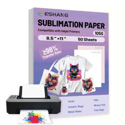50 hojas de papel de sublimación de 8,5x11" 105g, Compatible con impresoras de inyección de tinta para transferencia de camisetas y tazas, papel en blanco, tamaño de letra