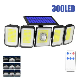 Luces solares de seguridad con Sensor de movimiento para exteriores, luz de inundación de 300LED IP65, resistente al agua, alimentada por energía Solar, 3 modos para camino, lámpara de pared de jardín
