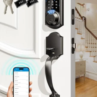 Veise VE07-H Cerraduras inteligentes con huella dactilar para puerta delantera con juego de manijas, control por aplicación, cerrojo con teclado de entrada sin llave