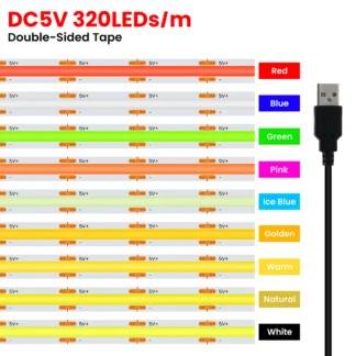 Tira de luces LED COB PCB de 5V USB 3MM 5MM blanco/rojo/verde/rosa/azul hielo/amarillo retroiluminación de TV DC5V 320Led lámpara de noche flexible decoración del hogar