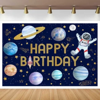 Fondo de fotografía del espacio exterior astronauta planeta fondo galaxia universo cartel temático niños decoración de fiesta de feliz cumpleaños