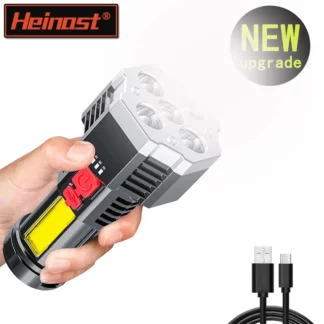 Linternas Led de alta potencia de 5 LED, foco recargable para acampar con luz lateral, 3 modos de iluminación para acampar, aventura al aire libre