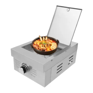 Estufa de gas, integrada/exterior, acero inoxidable 304, mesa de cocina portátil de gas natural para patio trasero, camping, patio, plata