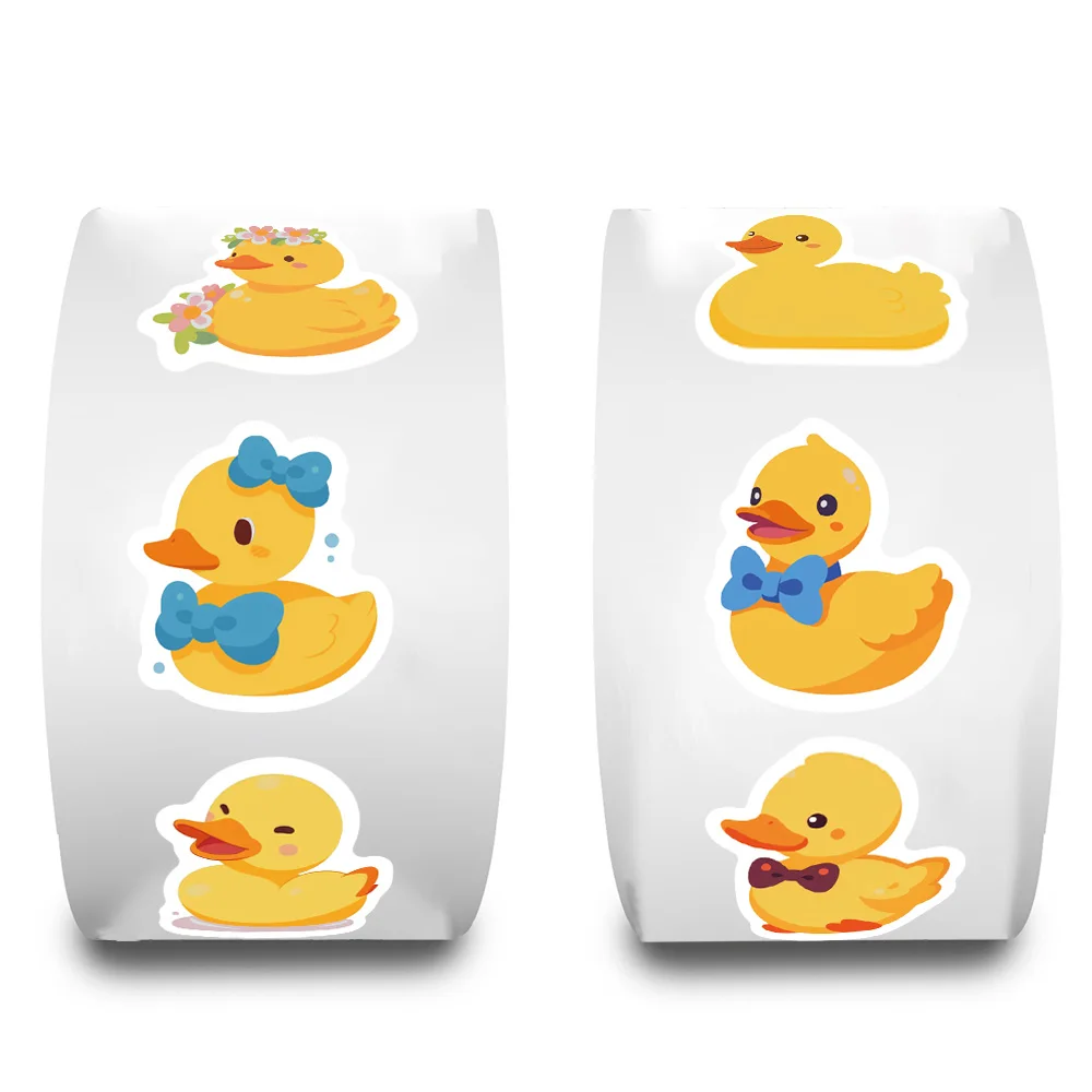 500 Uds. Rollo de pegatinas de grafiti de patito amarillo de dibujos animados, pegatinas clásicas para niños, teléfono, guitarra, monopatín, cuaderno decorativo