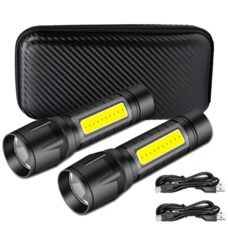 Linterna portátil COB + LED para acampada, linterna táctica con Zoom recargable por USB, linterna de emergencia impermeable, regalo de Navidad