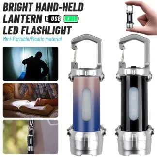 Mini linterna LED COB, linterna recargable por USB con gancho, llavero portátil, linterna para acampar al aire libre con luz roja y azul