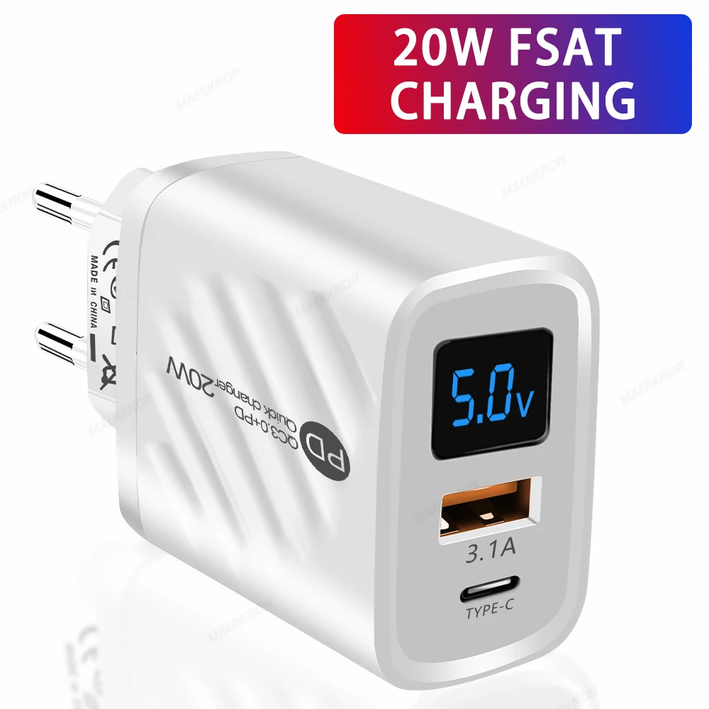 PD 20W cargador USB tipo C carga rápida enchufe UE/EE. UU./Reino Unido adaptador de cargador de pared de viaje carga rápida 3,0 USB C adaptador de corriente