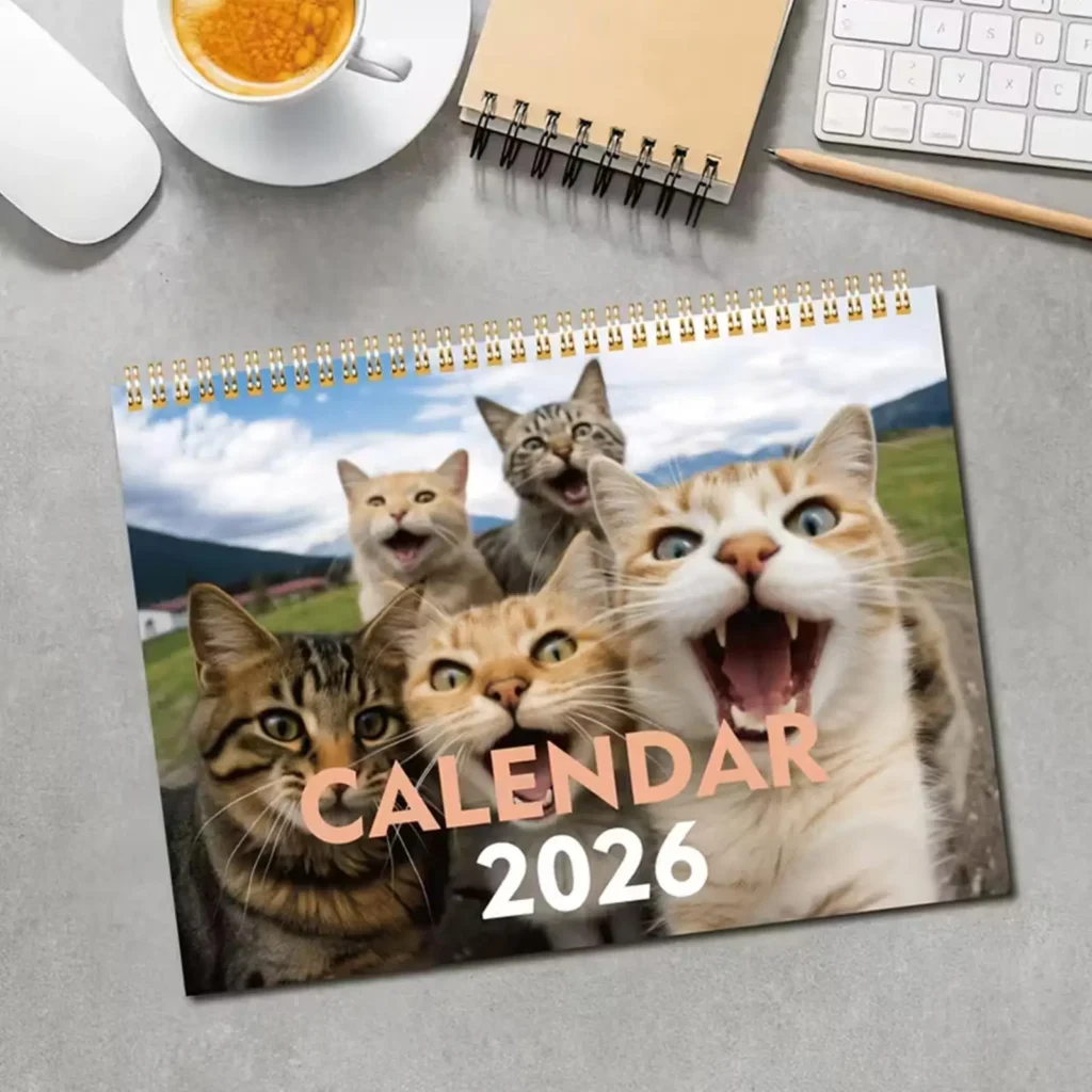 Calendario de gatos 2026 para amantes de los gatos, calendario de gatos divertidos, calendario de gatitos, calendarios mensuales para colgar en la pared, lindo y divertido gato mascota 2026