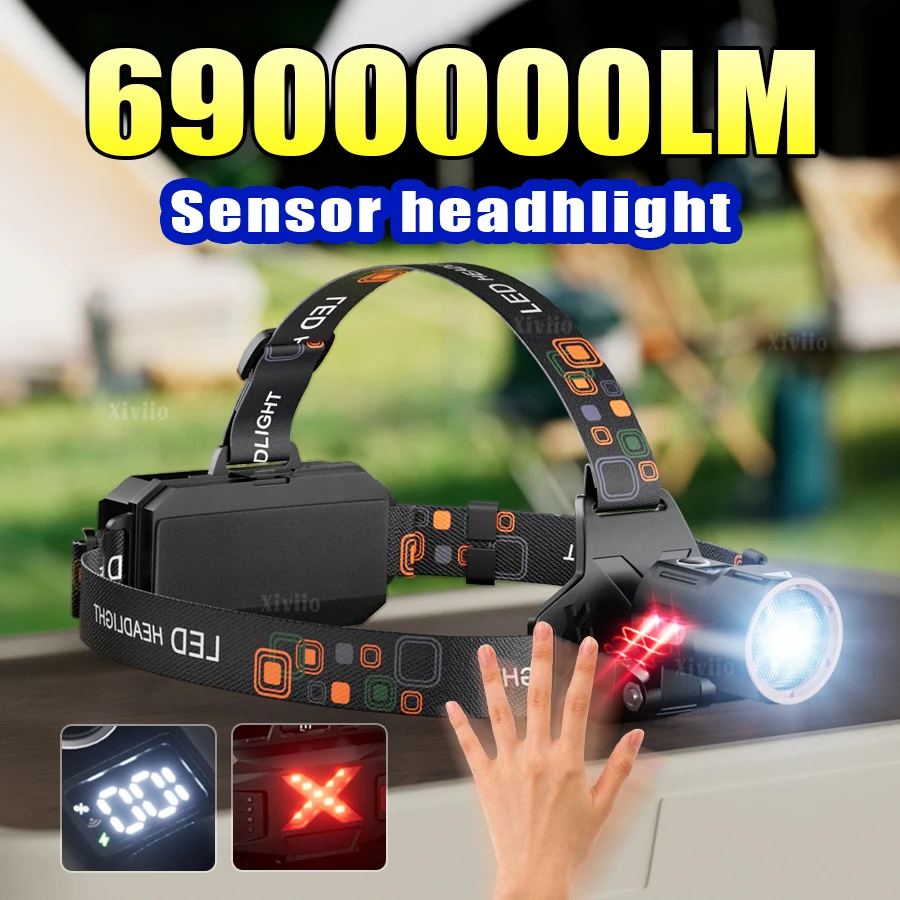 Nuevo faros delanteros de alta potencia 3lled IR Sensor Faro 18650 Lámpara recargable Foción fija Lámpara de pesca de campamento al aire libre portátil