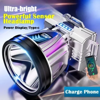 Faro LED fuerte para calvo, linterna recargable ultrabrillante para uso en la cabeza, trabajo nocturno para pesca, campo de luz de minero de larga distancia