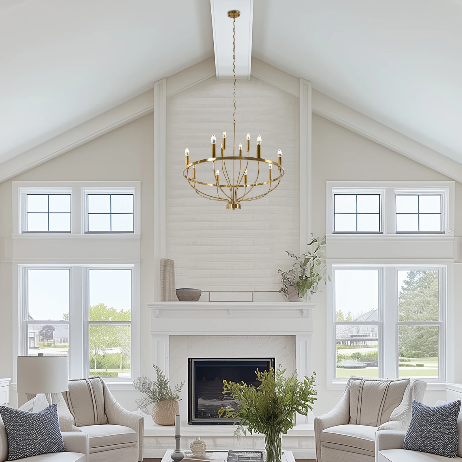 12 luces colgantes doradas con un diámetro de 100 cm - Sin fuente de luz, luces colgantes para restaurante, luces colgantes industriales