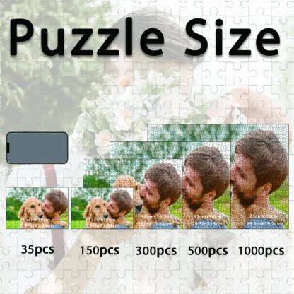 35/150/300/500/1000 Uds perro con hombres foto personalizada rompecabezas de descompresión personalizado rompecabezas mosaico rompecabezas personalizados en la foto