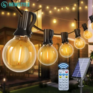 Cadena de luz ambiental para fiestas navideñas de jardín Solar con controles remotos y bombilla LED impermeable luces de cadena para Patio exterior G40