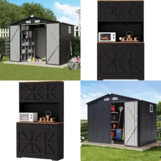 Cobertizo de almacenamiento exterior Verano Garden, 8x6 pies, acero galvanizado con ventana mejorada, puerta doble y cerradura, almacenamiento de bicicletas