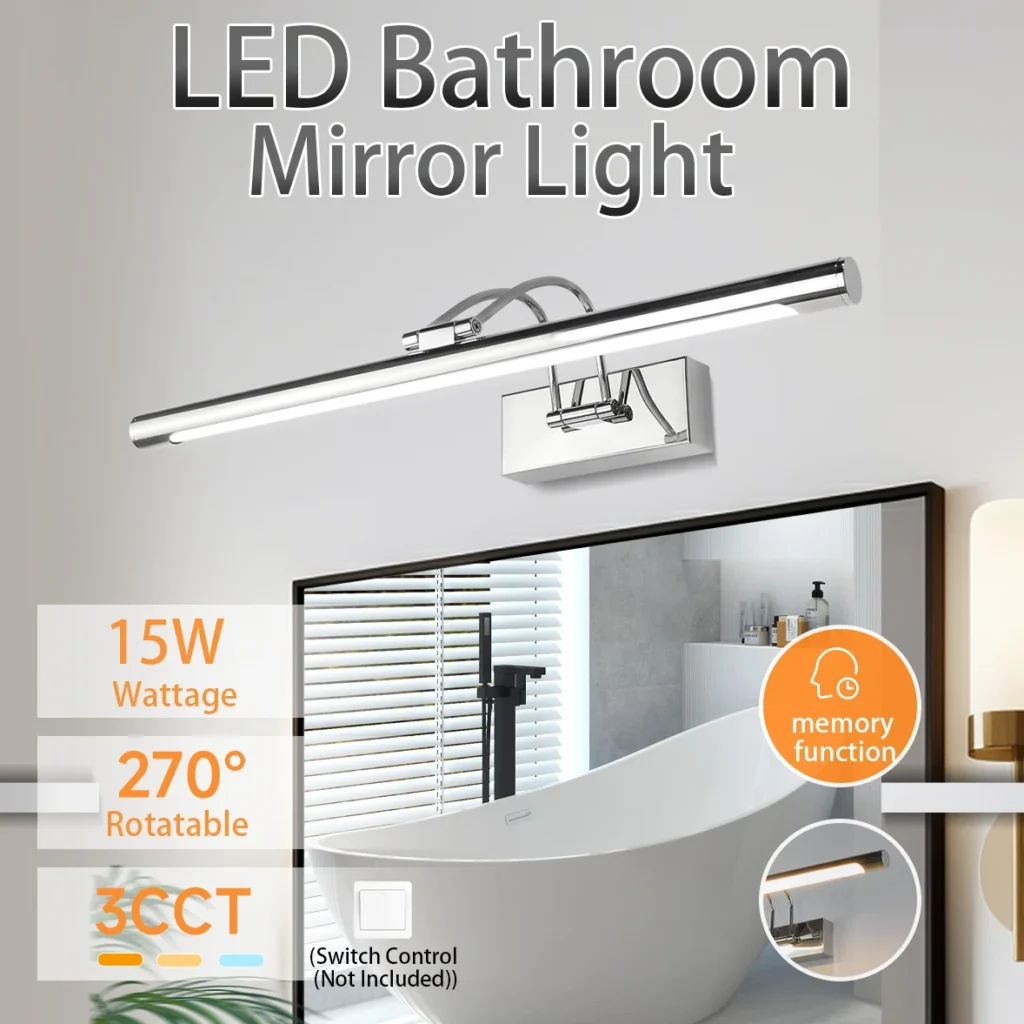 Luz frontal de espejo, luces de espejo ajustables Tricolor con memoria, focos de espejo Led de 85-265V, lámpara de maquillaje para baño y dormitorio