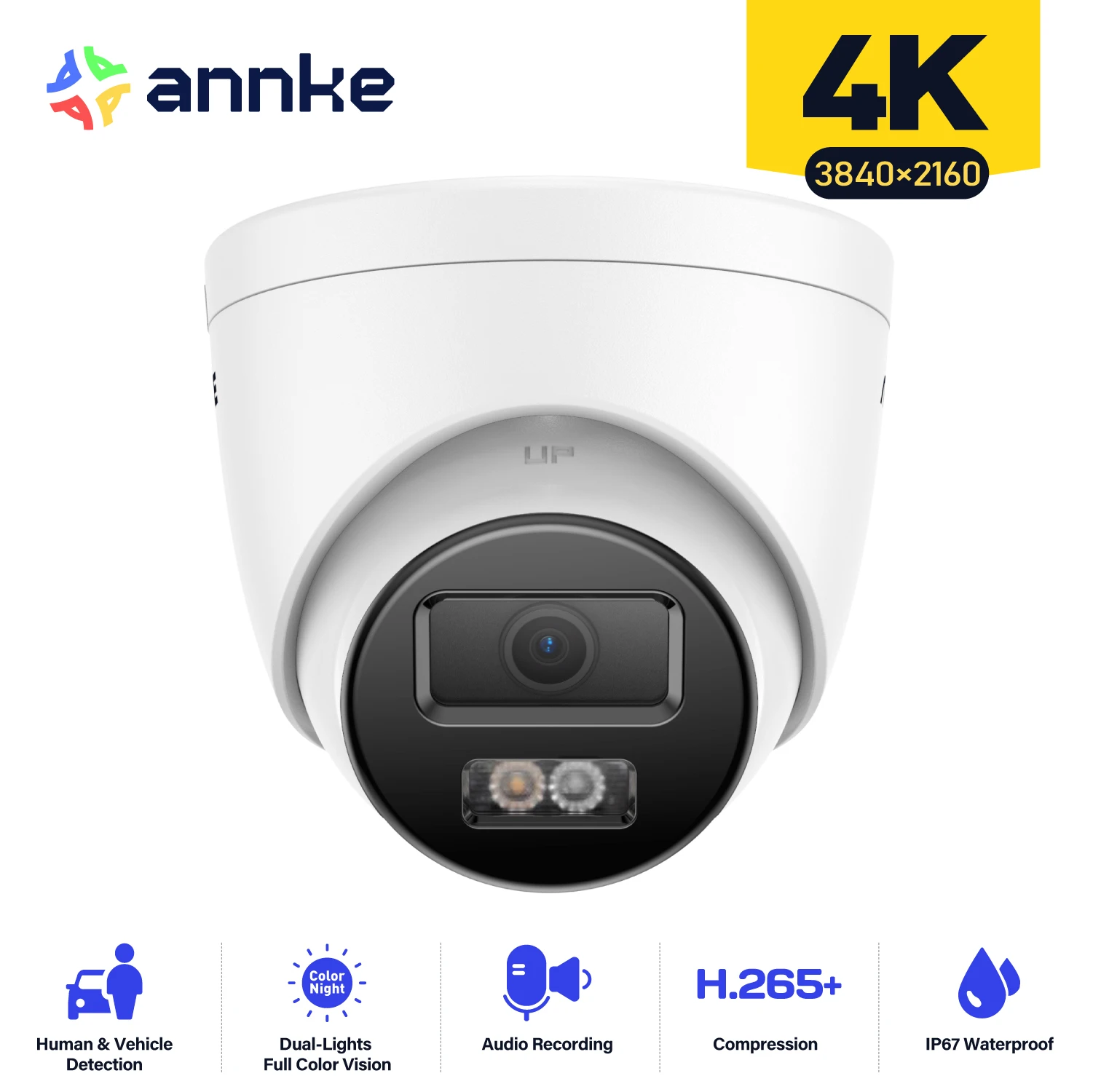 ANNKE-cámara POE Ultra HD de 8MP, detección de vehículos humanos, red de seguridad exterior, visión nocturna, alerta de correo electrónico, cámara IP PoE de 4MM