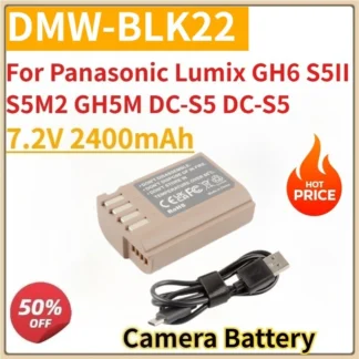 Batería de repuesto para cámara DMW-BLK22 7,2 V 2250mAh con carga USB-C para Panasonic Lumix GH6 S5II S5M2 GH5M DC-S5 DC-S5 GH5 II