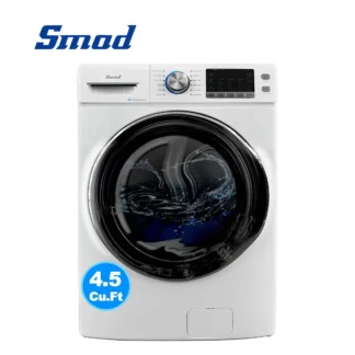 Smad 27 in. 4,5 Cu. Pies Lavadora de carga frontal con inversor silencioso, Motor de vapor y agua Plus, funciones, 12 ciclos de lavado