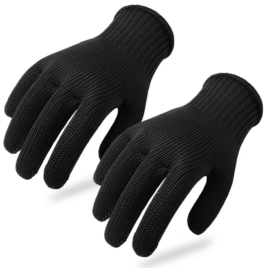 1 par de guantes negros resistentes a cortes, guantes protectores de fibra metálica L5 de grado Industrial para cuchillo, equipo de protección laboral de vidrio