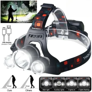 Linterna frontal LED de alta potencia 18650 con batería recargable 90 ° Antorcha ajustable para iluminación exterior Camping Pesca Senderismo