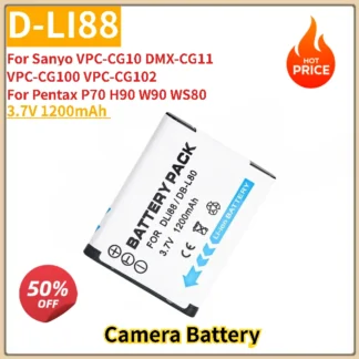 Nueva batería de repuesto para cámara 3,7 V 1200mAh D-LI88 para PentaxP70 P80 WS80 W90 H90 CG10 CG20 Sanyo VPC-CG10 CG100 CG102 DMX-CG11