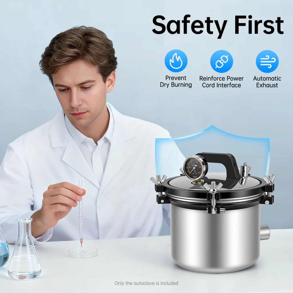 Autoclave de laboratorio ZY-260 de 8L, autoclave de vapor portátil de 110V 1.2KW para equipos de laboratorio, mediano cultural, cristalería, herramientas para uñas