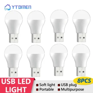 Lámpara con enchufe USB para ordenador, lámparas LED para libros pequeños con carga de energía móvil, protección ocular, luz de lectura, luz nocturna redonda, 8 Uds.