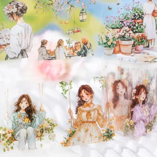 Cinta adhesiva de 60mm x 2m, cinta troquelada de PET para jardín de primavera para niña, álbum de recortes, bricolaje y manual, funda para teléfono móvil, decoración para cuaderno