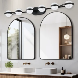 Luz LED minimalista negra de 43 pulgadas para tocador de baño, pantallas acrílicas de arena de cristal, accesorio de iluminación decorativo montado en la pared de 6 luces