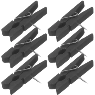 50 Uds. Chinchetas con Clip, Clips de papel con Pin, alfileres de dibujo, tablero de corcho negro, chinchetas decorativas de madera, pinza para ropa