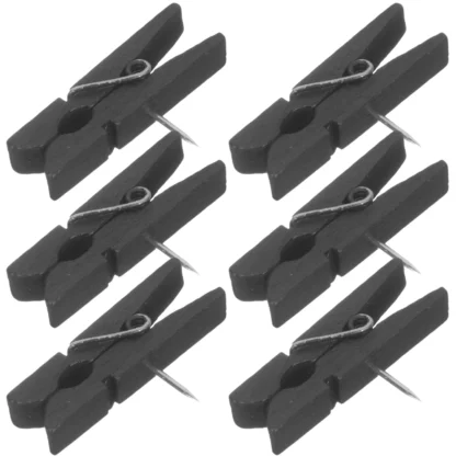 50 Uds. Chinchetas con Clip, Clips de papel con Pin, alfileres de dibujo, tablero de corcho negro, chinchetas decorativas de madera, pinza para ropa