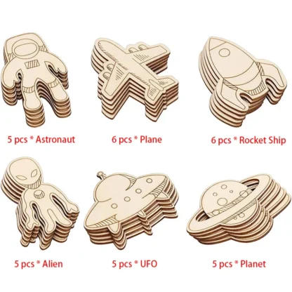 Recortes de madera sin terminar para el espacio exterior, manualidades de pintura de madera para decoración, adorno para niños, artesanía DIY, decoración del hogar, 32 piezas