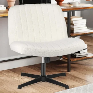 Silla entrecruzada con patas, silla de escritorio giratoria de oficina sin brazos, sin ruedas, asiento ancho ajustable en altura para tocador, asientos para tareas de computadora