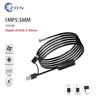 1MP 5,5 mm FOV 88 ° Cámara endoscópica industrial para reparación de automóviles Cámara endoscópica industrial 3 en 1 USB tipo C Android de 1,5 m