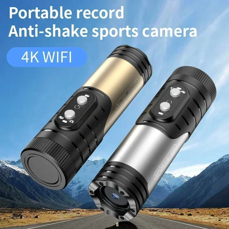 Cámara portátil 4K Full HD Wifi, cámaras deportivas impermeables y antivibración, cámara para casco de motocicleta y bicicleta, linterna, videocámara