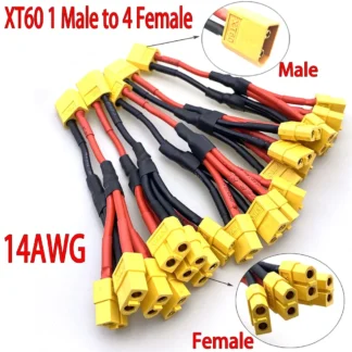 Cable conector de batería paralelo XT60, 1 macho a 4 hembra, doble extensión Y divisor/4 vías, 14awg, Cable de silicona para batería RC