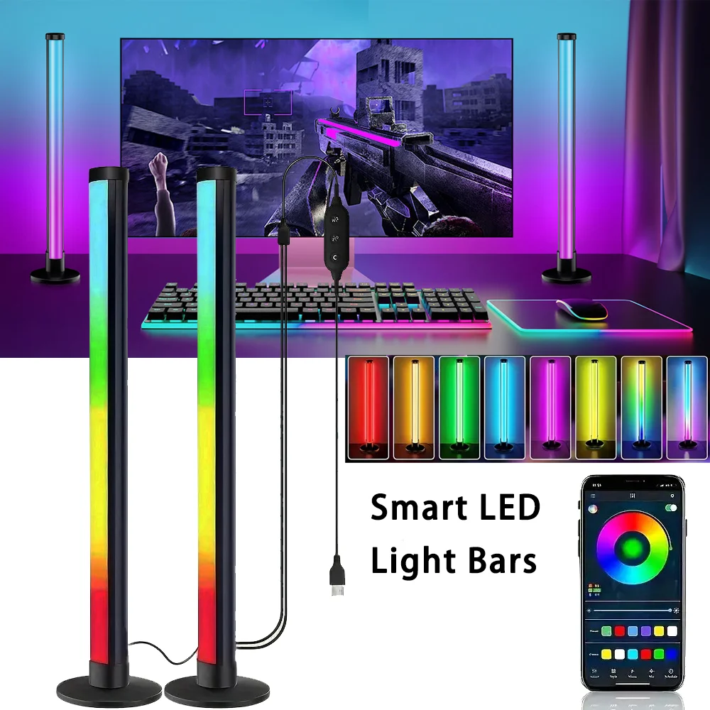 Barras de luz LED RGB USB, luz de recogida RGB inteligente, luces de ritmo musical, Control por aplicación Bluetooth, lámpara ambiental de ritmo musical, decoración de habitación de PC
