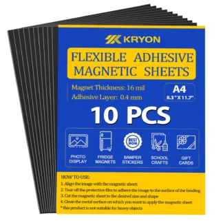Hojas magnéticas A4 con respaldo adhesivo, paquete de 10 tamaños de imagen de 8,3 "x 11,7", imanes fotográficos para refrigerador, hoja magnética adhesiva