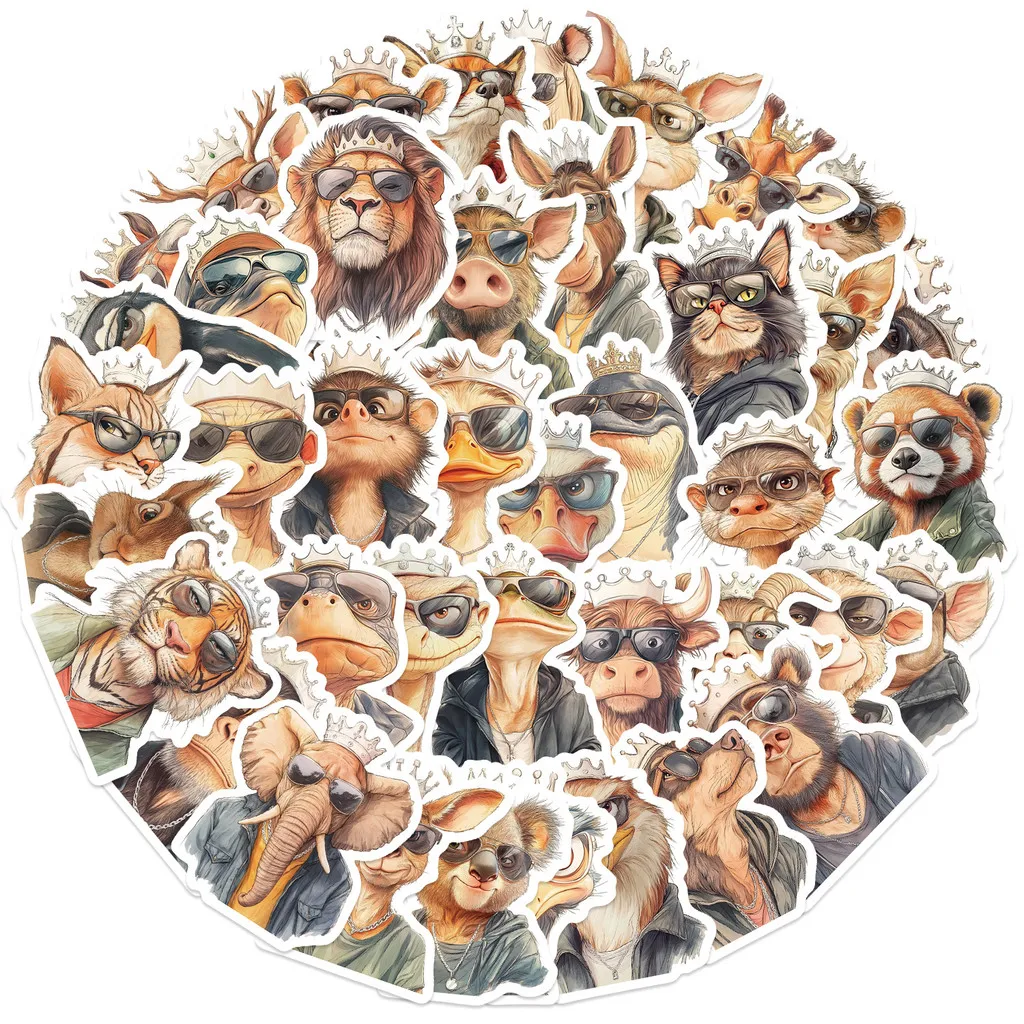 50 pegatinas de arte vectorial de animales Vintage Cool King, calcomanías de PVC para monopatines DIY, fundas de teléfono, grabación, tienda YourLife